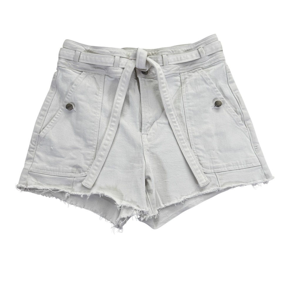 FRAME Le Brigette Blanc White High Rise Belted Utility Denim Shorts Size 29 - Picture 1 of 7